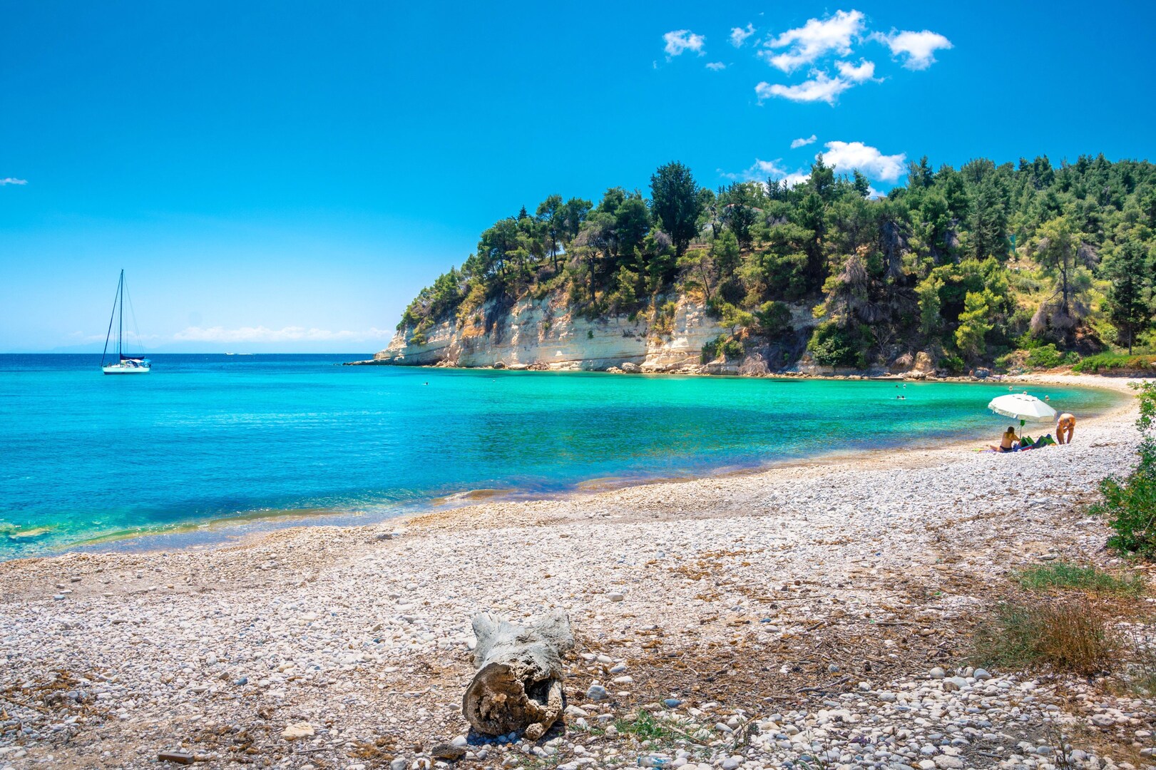 Beach on Alonissos, one of the best quiet Greek islands.