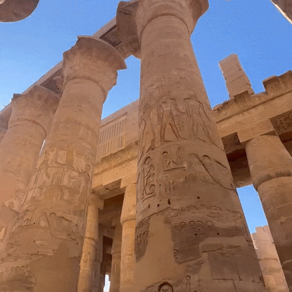 Carved columns at the Karnak Temple in Egypt.