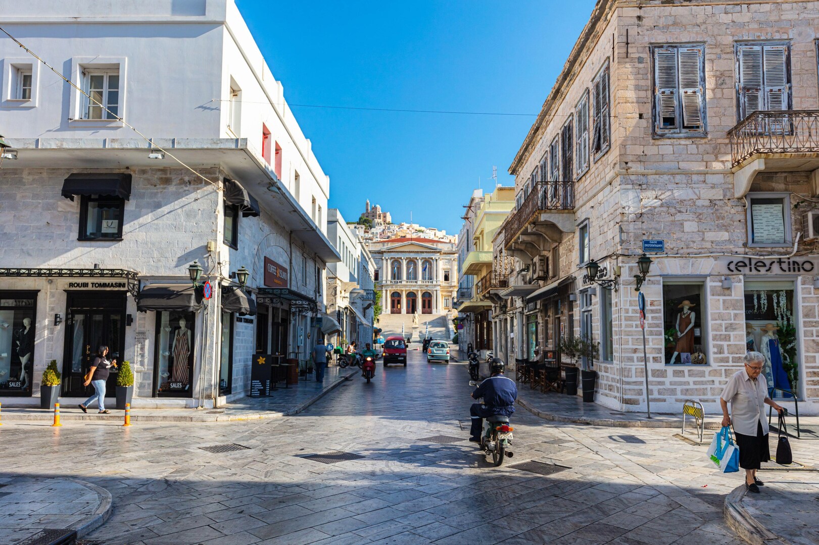 The streets of Ermoupoli on Syros, one of the best quiet Greek islands.