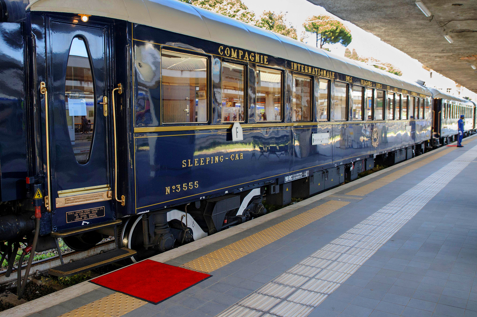 The Venice-Simplon-Orient-Express at a Rome station, one of Europe’s finest sleeper trains