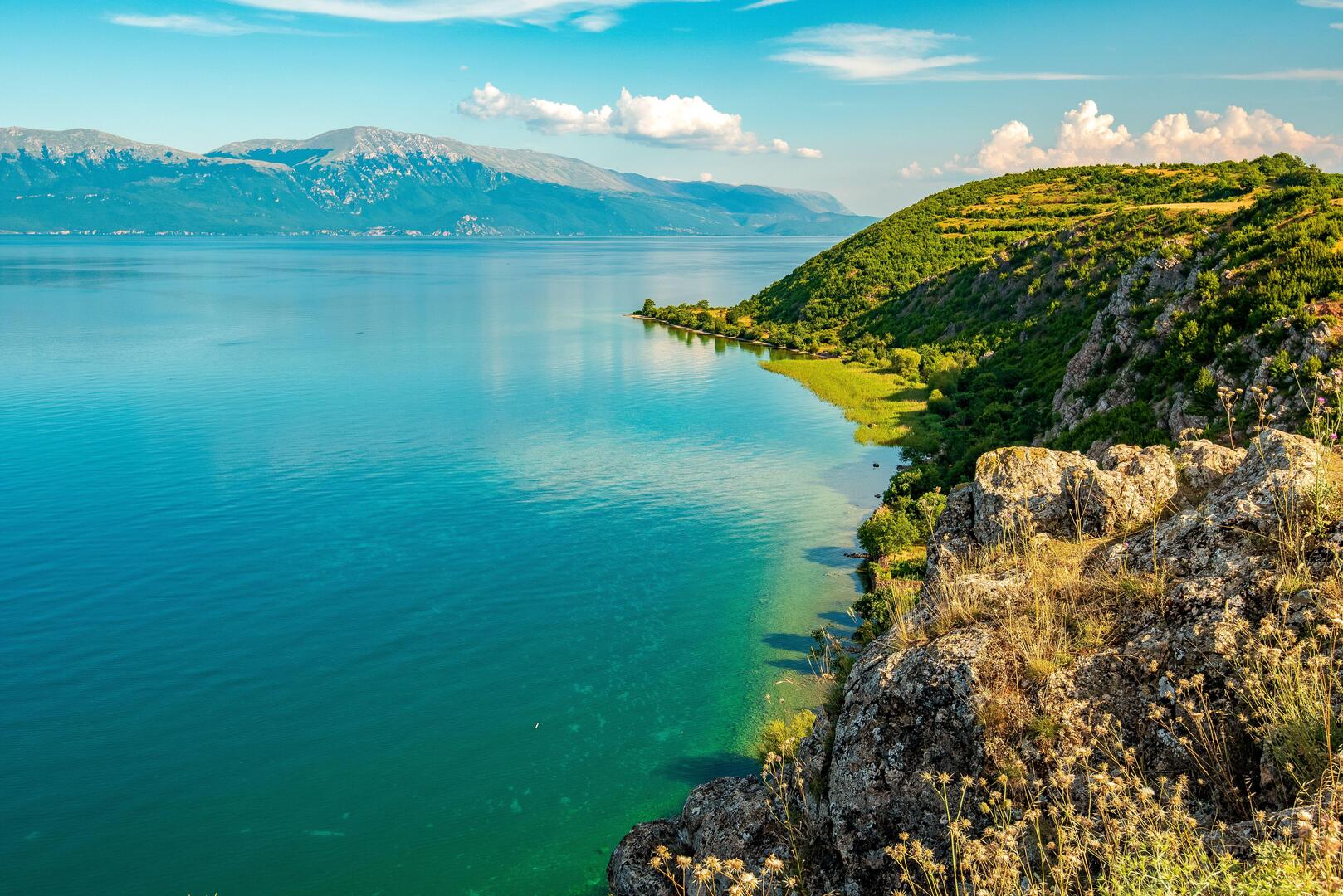 Lake Ohrid shoreline in Lin, Albania.