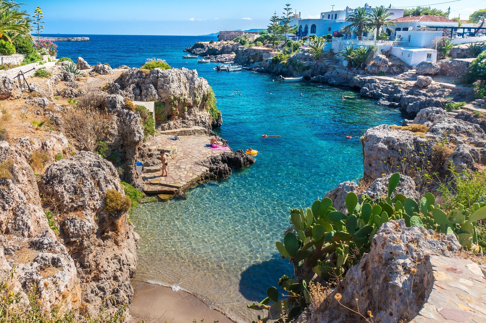 Village and beach on Kythira, one of the best quiet Greek islands.