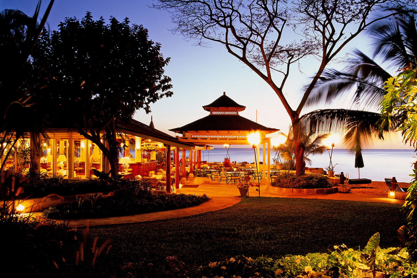 The beachside restaurant at Coral Reef Club hotel, Barbados