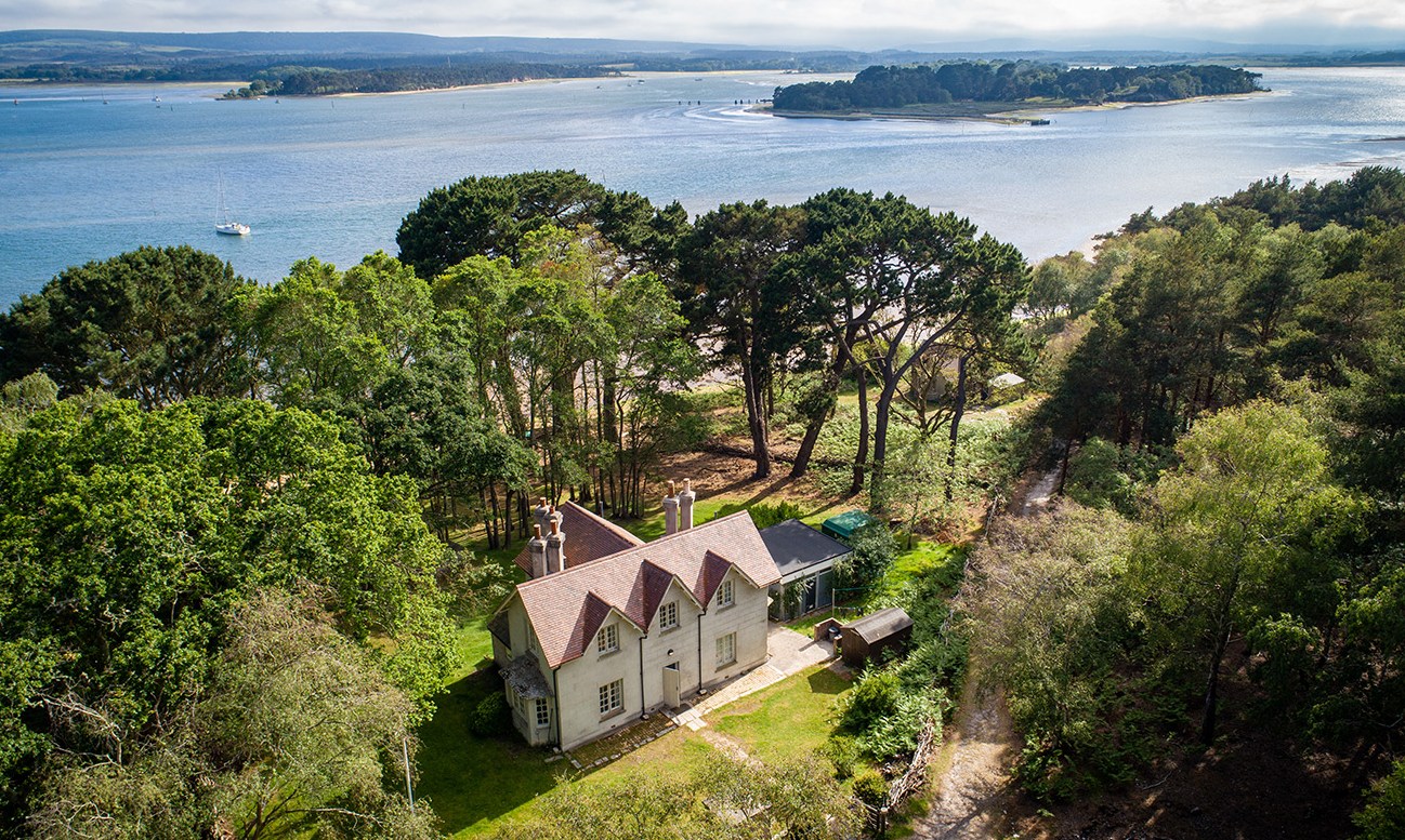 Aerial view of South Shore Lodge on Brownsea Island.