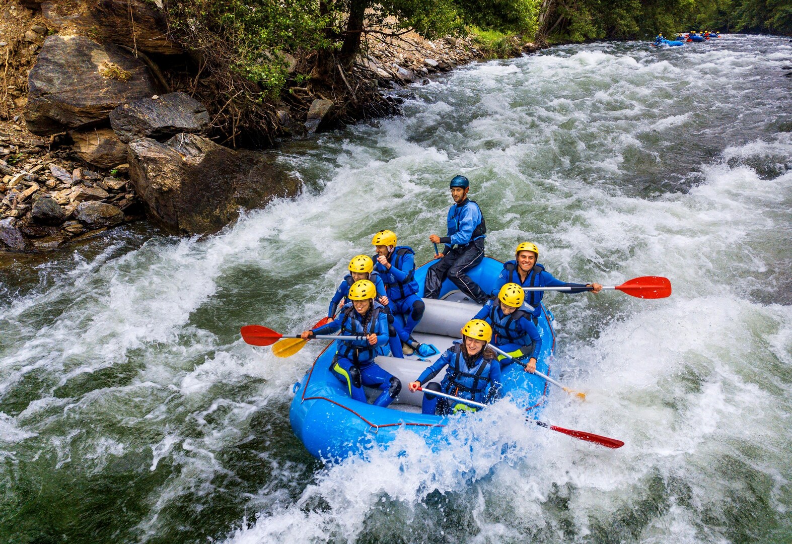 Rafting on the Noguera Pallaresa river in the Pyrenees, an adventure for families