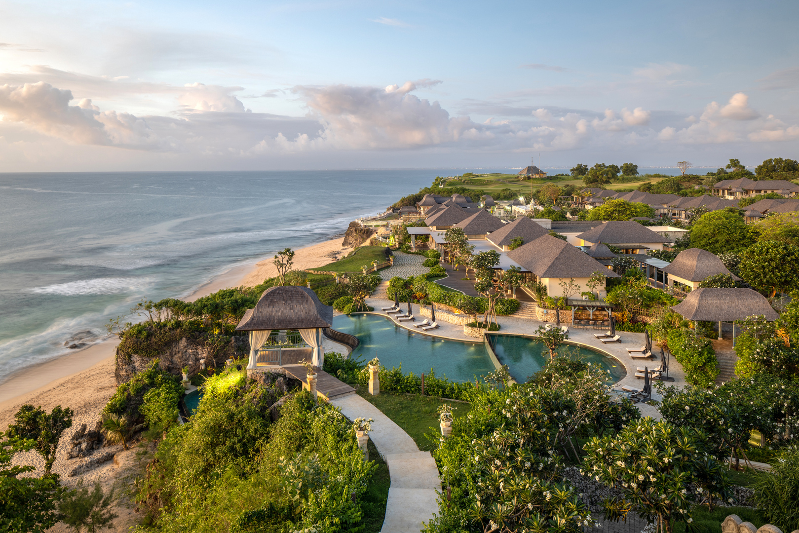 The luxurious Jumeirah Bali, designed to resemble ancient palaces, offering a regal experience.