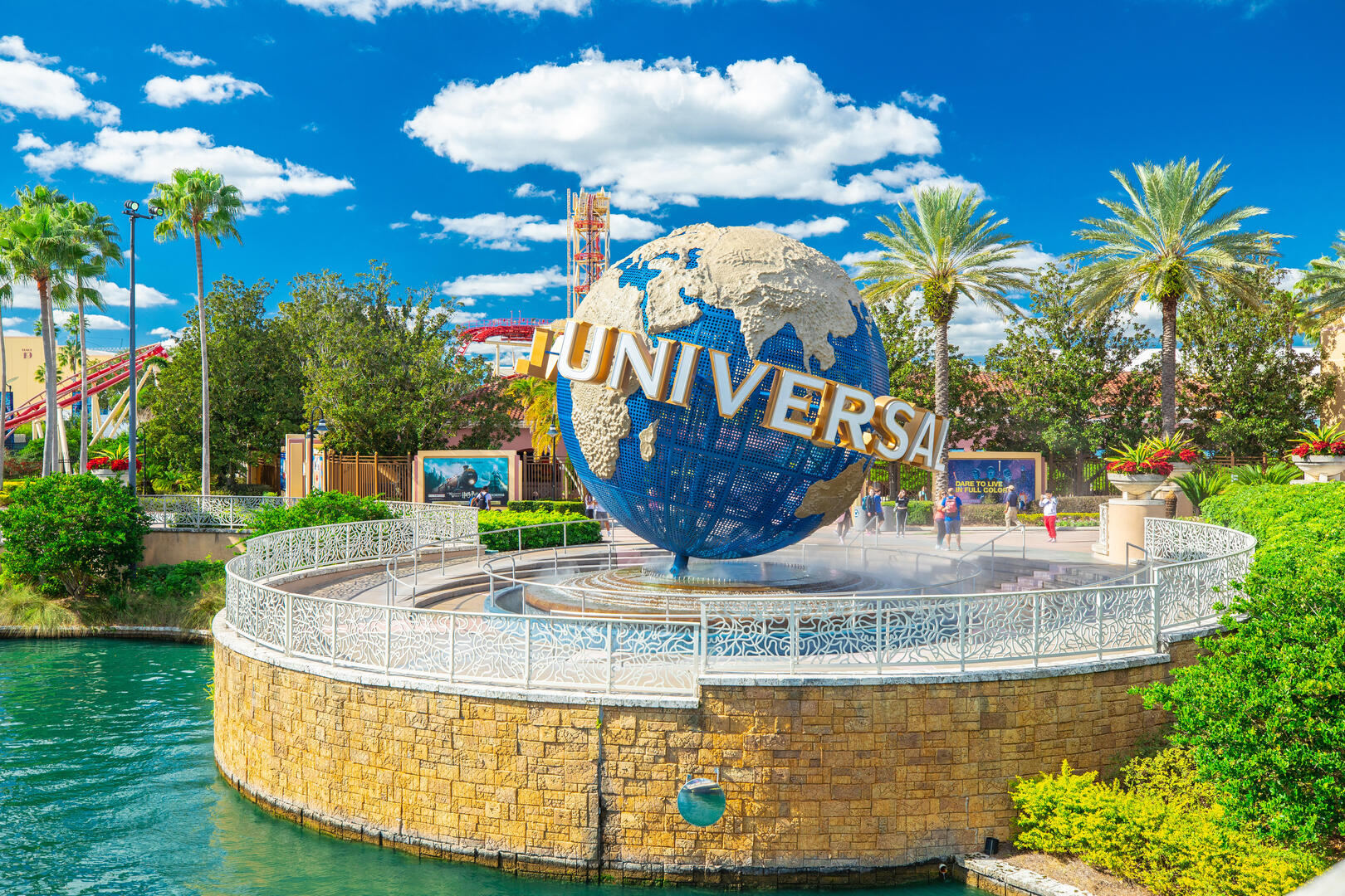 Universal Studios Florida globe at night.